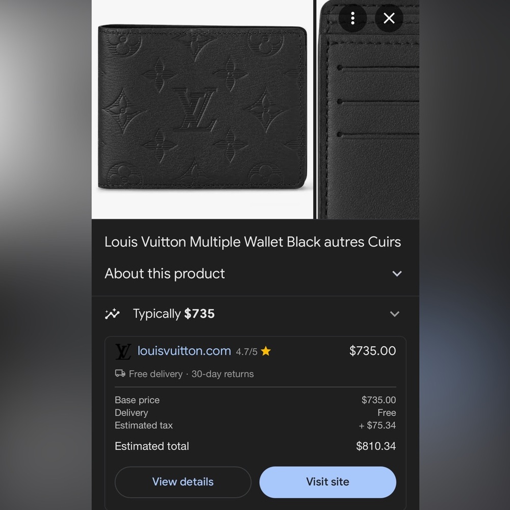 Black Louis Vuitton wallet. Covered in soft leather. - Picture 4 of 4